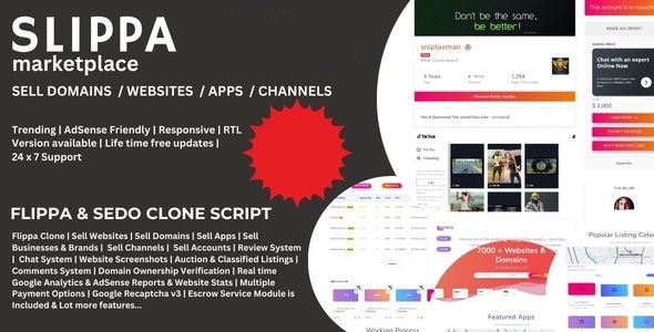 Slippa - Domínios, Site, Aplicativo e Script PHP de Marketplace de Mídias Sociais