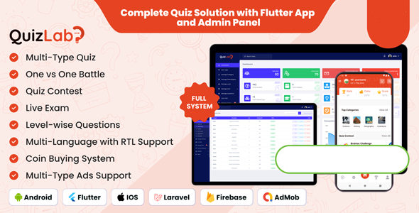 QuizLab - Solução Completa de Quiz com App Flutter e Painel de Administração